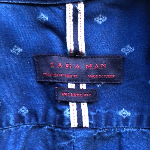 Zara Man - Denim Printed Button-Down Shirt - Picture 2 of 3